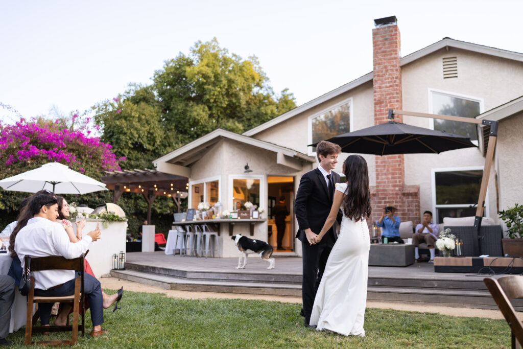 Bride and groom first dance at their wedding reception